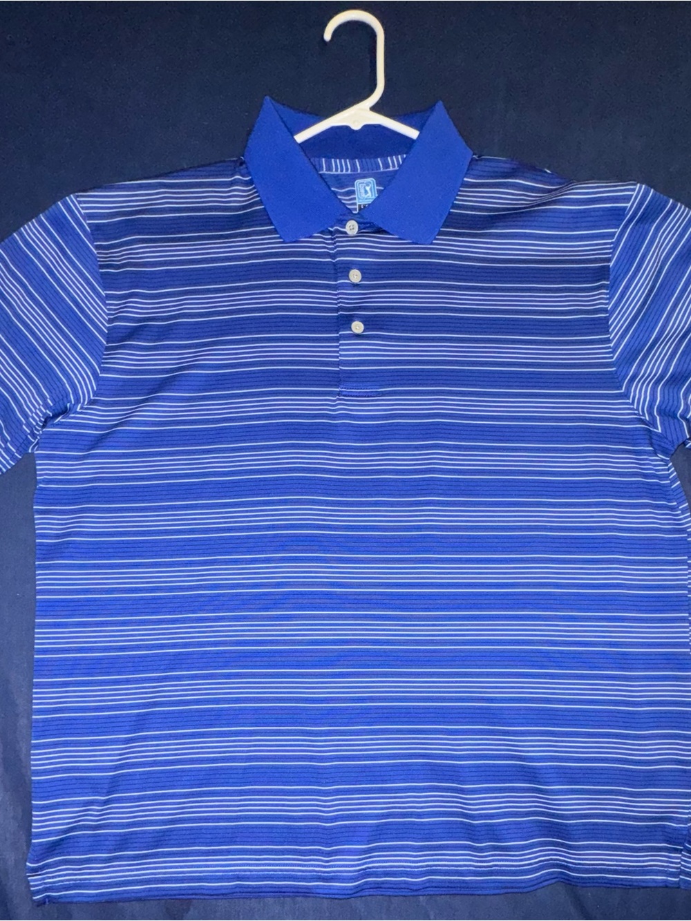 PGA Tour Men’s Large Blue & White Striped Polo Golf Shirt